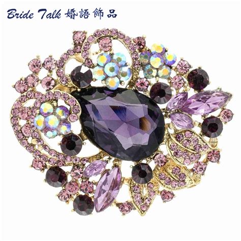 Brooches And Pins Vintage Style Pin Broach Purpple Crystal Rhinestone