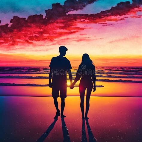 Ai Image Of Love Couple Enjoying Their Moment At The Beach Stock