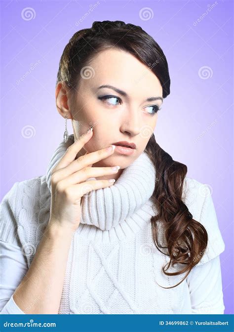 Thoughtful Beautiful Girl In Sweater Stock Photo Image Of Fashion