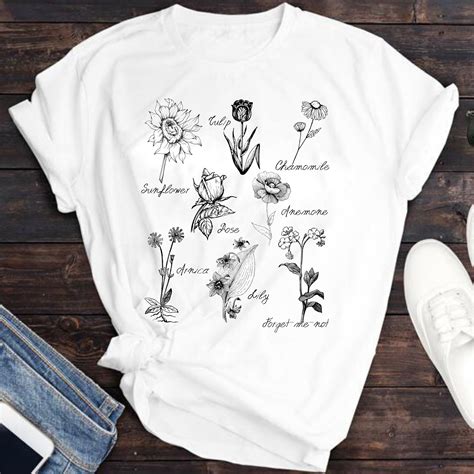 Botanical Flower T Shirt Floral Tee Shirt Sunflower Shirt Etsy