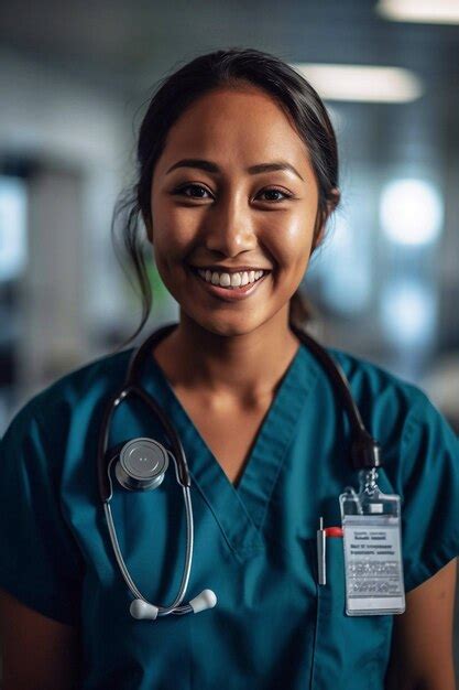 Premium Ai Image Portrait Of Happy Young Female Nurse Standing With