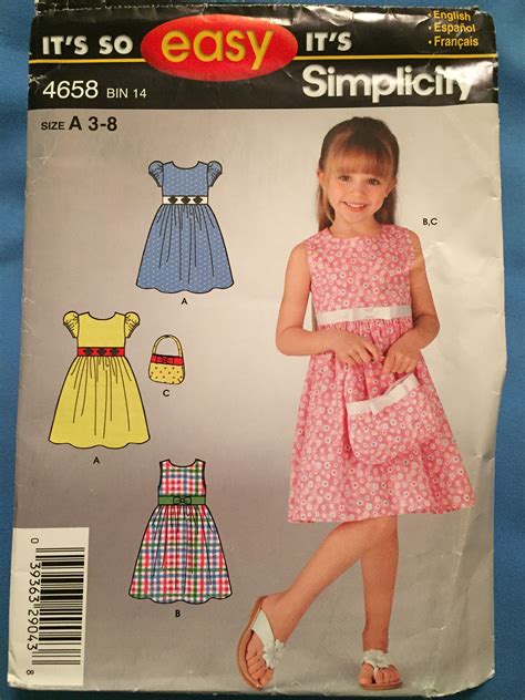Simplicity 4658 Childs Dress And Purse Sizes 345678 Girls