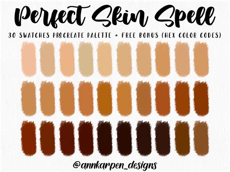 perfect skin spell procreate palette 30 hex color codes instant digital download ipad pro
