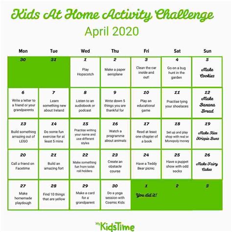 Take Our 30 Day Kids At Home Activity Challenge For April