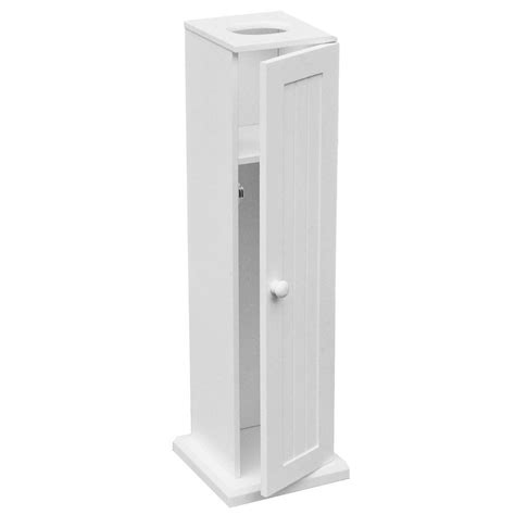 White Wooden Bathroom Toilet Paper Roll Holder Floor Standing Storage