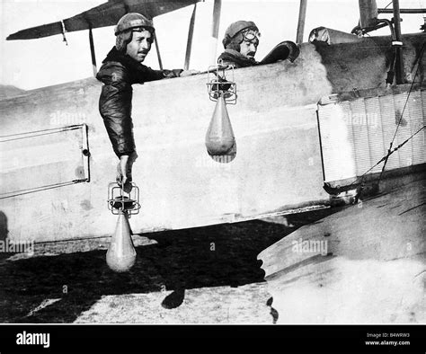 British Airmen Drop Handbombs From Their Bi Plane 1914 World War One