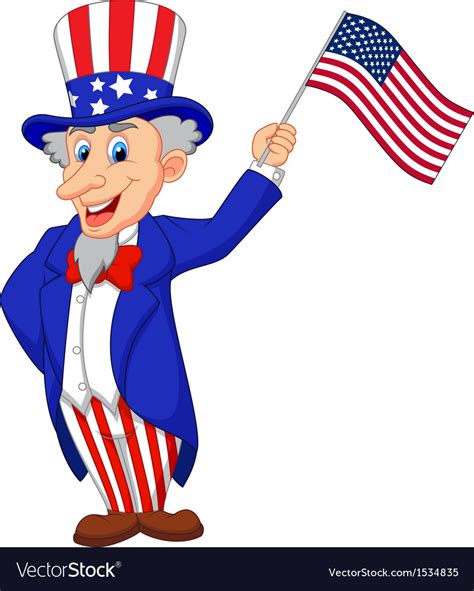 The united states—the japanese animation feature uchü senkan yamato: Uncle sam cartoon holding american flag Royalty Free Vector