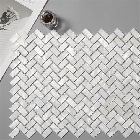White Mother Of Pearl Shell Herringbone Mosaic Backsplash Tile Pack Of