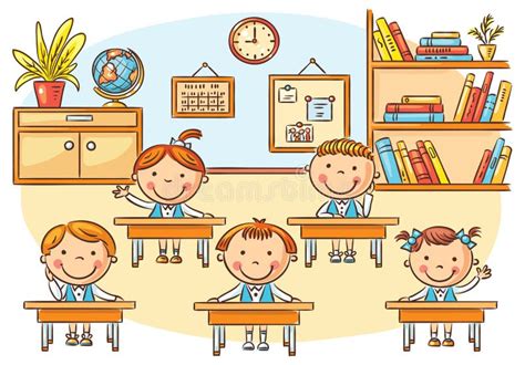 Little Cartoon Kids In The Classroom At The Lesson Stock Vector Image