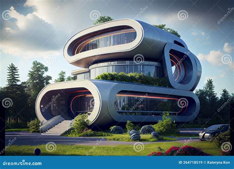 Conceptual Futuristic House Of The Future Ai Illustration Comportable And Simple Design Stock