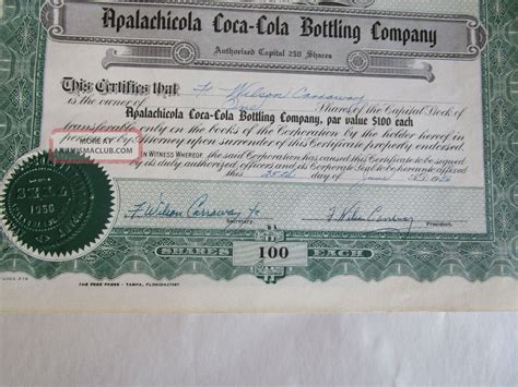View the volume, market cap and revenue of the stock. Rare Stock Certificate 1 Apalachicola Coca - Cola Bottling ...