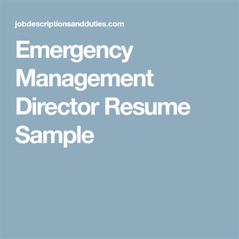 With the increase in higher education programs and the number of doctoral candidates, we have seen the emergence of academic journals devoted. Emergency Management Director Resume Sample | Emergency ...