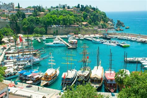 Antalya Turkey Old Sea Port In The Sunlight In The Summer Ships