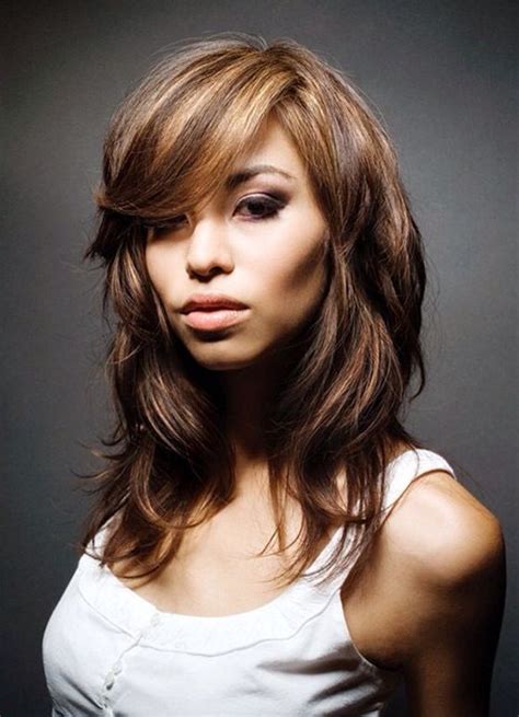 beautiful layers with side swept bangs haircut for thick hair medium hair styles thick hair