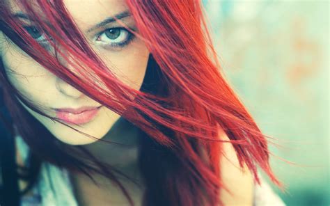 Redhead Women Green Eyes Hair In Face Looking At Viewer Dyed Hair