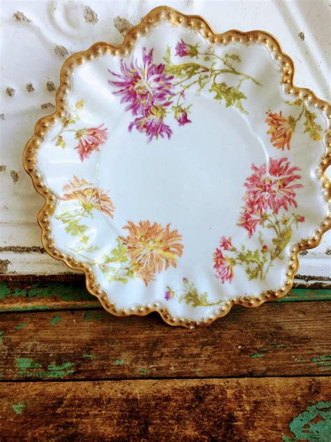 Antique Limoges France Floral Mum Flower Porcelain Plate By