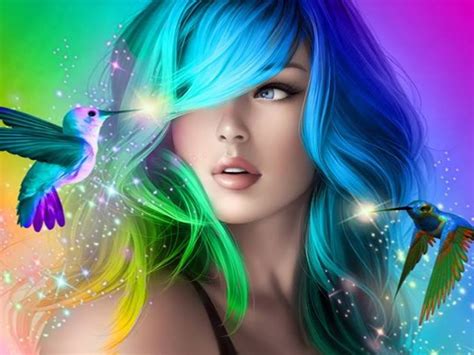 Beautiful Girl With Colorful Hair Desktop Wallpaper Hd For