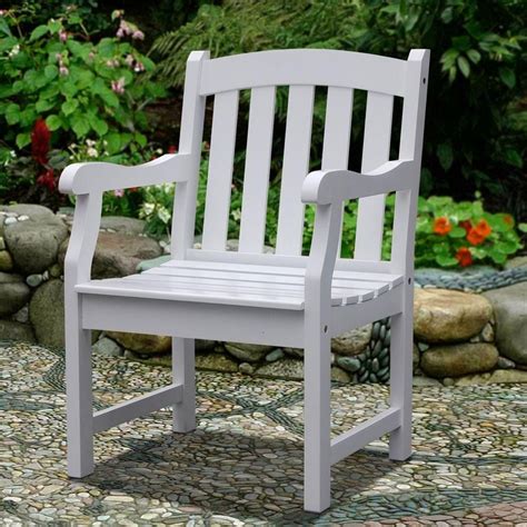 Vifah Bradley Acacia Slatted White Patio Armchair Patio Dining Chairs