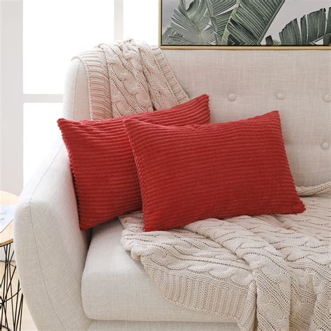 Deconovo Red Throw Pillow Covers For Couch Bedroom Corduroy Super Soft