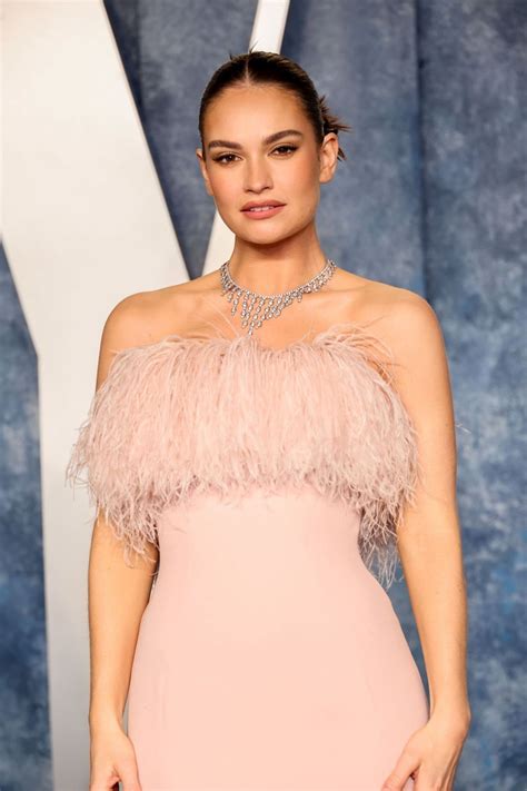 Light Pink Dress Lily James Vanity Fair Oscar Party Mama Mia