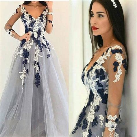 long sleeves appliqued ball gown v neck unique formal prom dress pd0300 prom dresses with