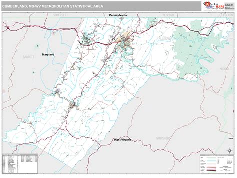 Cumberland, MD Metro Area Wall Map Premium Style by MarketMAPS - MapSales