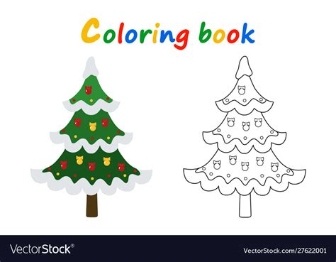 Christmas tree coloring book on white background Vector Image