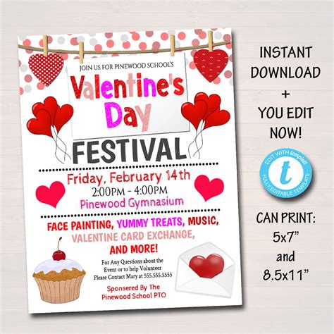 Valentines Day Festival School Flyer Tidylady Printables