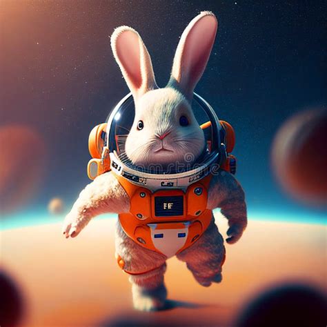 Funny Rabbit Wear Space Suit Floating In The Space Generative Ai