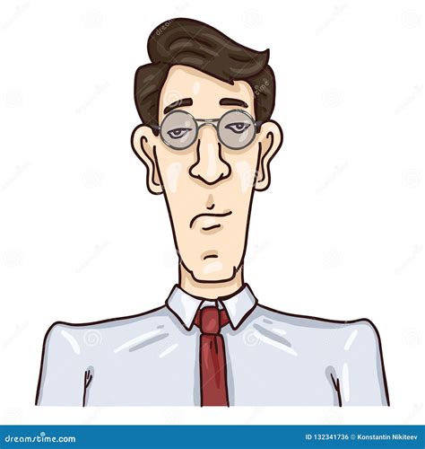 Vector Cartoon Business Avatar Black Hair Young Man In Glasses And