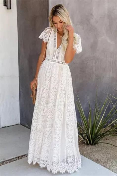 Floral Lace Wedding Dress White Lace Maxi Dress Maxi Dress With Sleeves Boho Dress Long