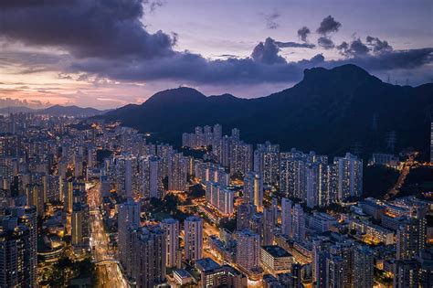 Aerial View Of City Buildings During Night Time Hd Wallpaper Peakpx