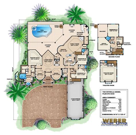 Mediterranean House Plan 2 Story Tuscan Waterfront Home Floor Plan