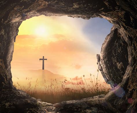 When jesus rose from the dead. Resurrection of Jesus Christ concept: Tomb empty with ...
