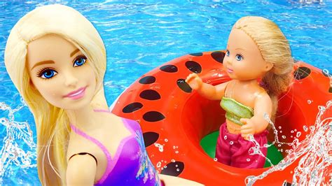 Barbie Baby And Barbie Water Fun Swimming Pool Waterslide And