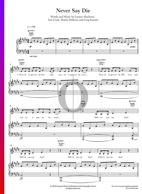 Französisch clavier, italienisch tastiera, älter auch tastatura; Never Say Die Noten (Klavier, Gesang, Gitarre) - PDF ...