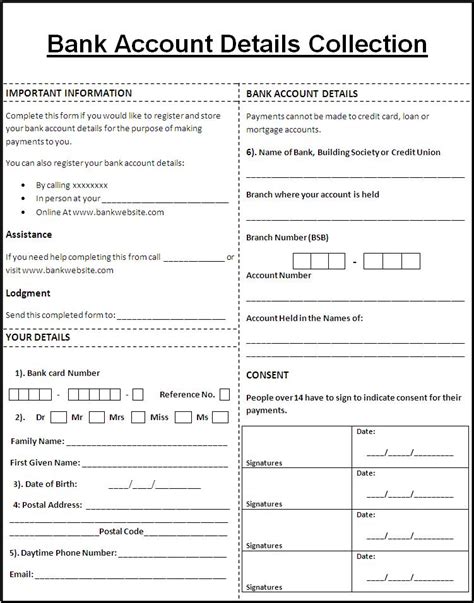 Bank Account Form Sample Free Word Templates