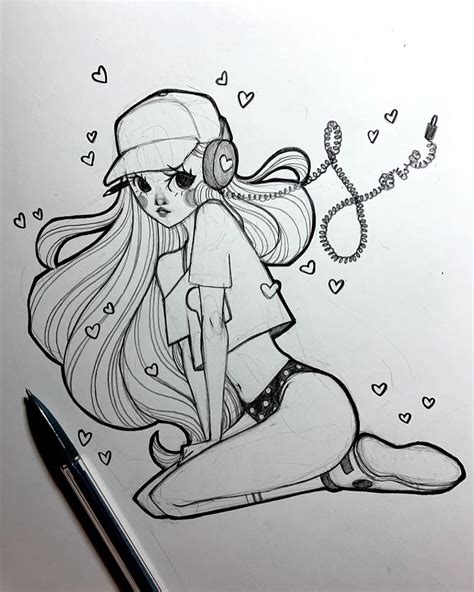 Anime Girl Headphone Drawing Drawing Skill