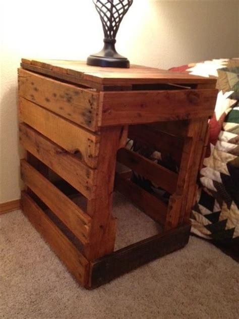 Then, brush on a coat of wood stain with your foam brush. Nightstand Made from Pallets | Pallets Designs