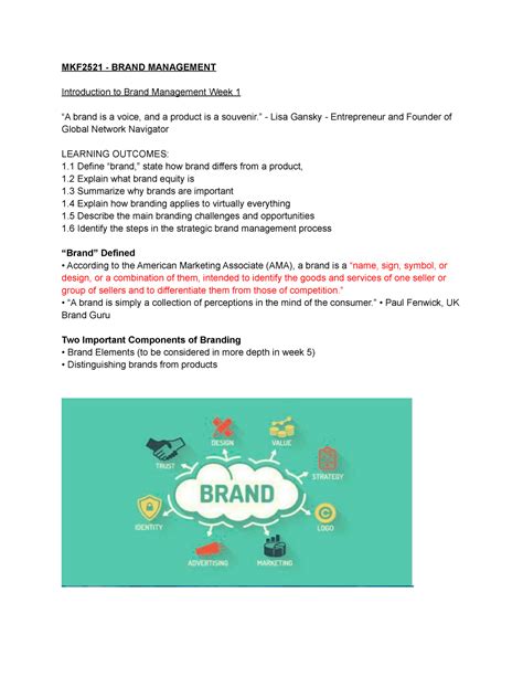 Mkf2521 Lecture Notes 1 11 Mkf2521 Brand Management Introduction