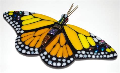 Large Yellow Fused Glass Male Monarch Butterfly Item 10002 45 00 Via Etsy Fused Glass