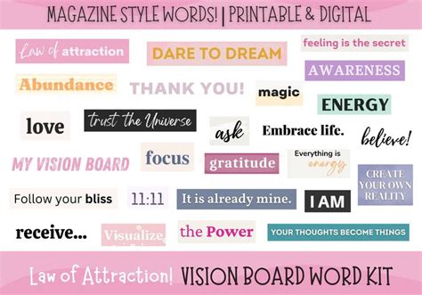 Vision Board Printable Magazine Words Vision Board Digital Etsy