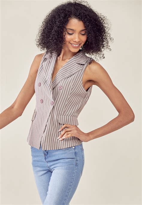 Striped Sleeveless Blazer Shop Clothing At Papaya Clothing