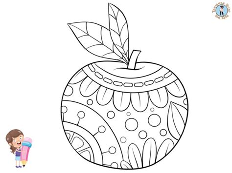 Apple Coloring Page with details - Treasure hunt 4 Kids