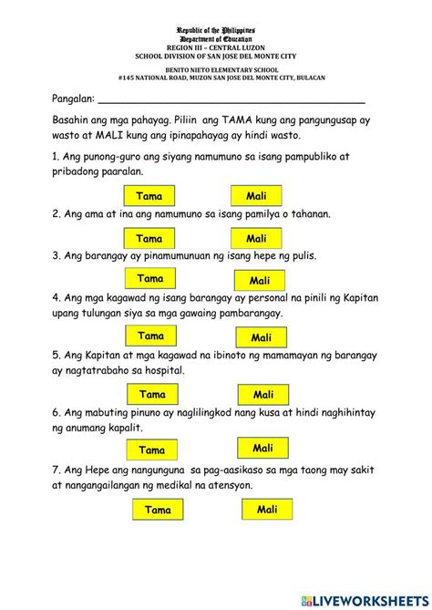 Ang Konsepto Ng Pamamahala At Pamahalaan Online Exercise For Live