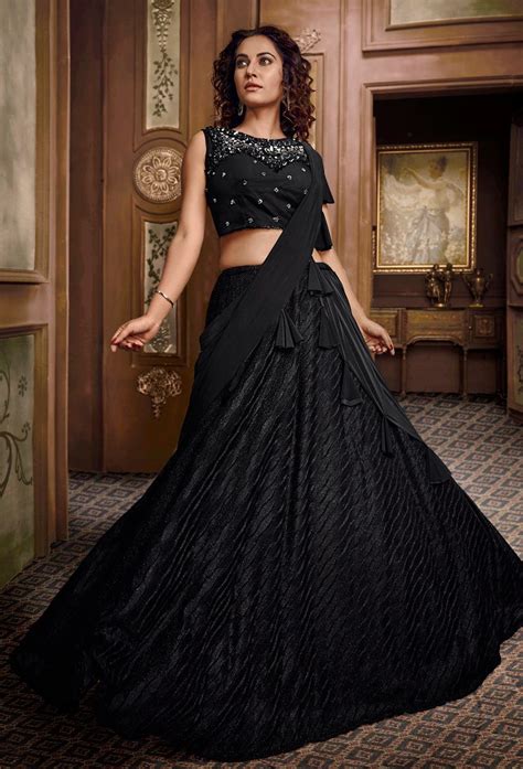 Black Fancy Fabric Designer Wedding Lehenga Choli In 2020 Party Wear