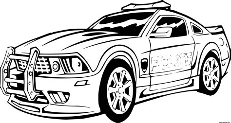 Coloriage voiture gratuits à imprimer et dessin à colorier. Coloriage voiture de police sport mustang ford - JeColorie.com