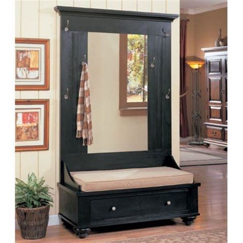 Hall Tree With Storage Bench And Mirror