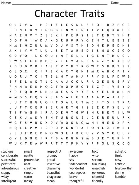 Character Traits Word Search Wordmint