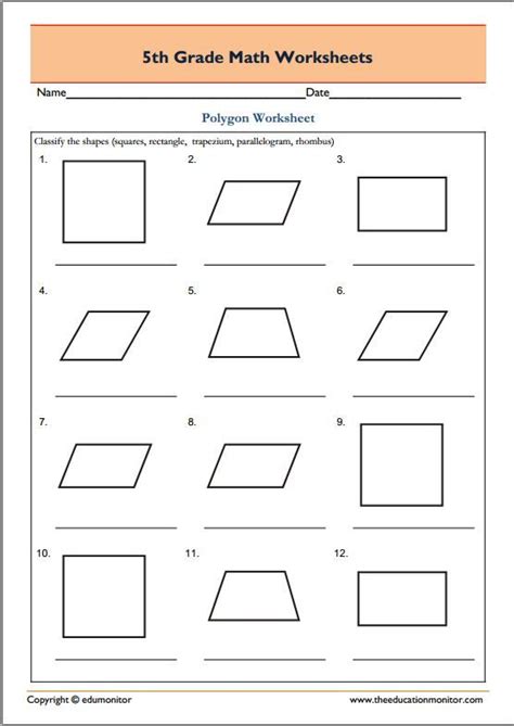 Quadrilaterals 5th Grade Worksheet
